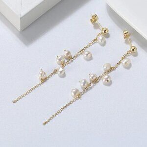 14k Gold-Plated 925 Sterling Silver Pearl Tassel Earrings